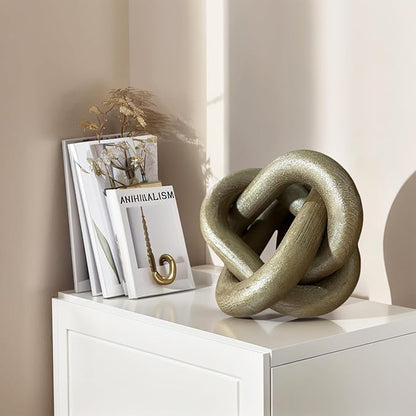 Wood Knot Decor -Coffee Table Decor Shelf Decor Table Books Hand Carved Home Decoration Boho Country Rustic Modern Shabby Chic Style 3 Link Wooden Knot Chain Link Decor (Champagne)