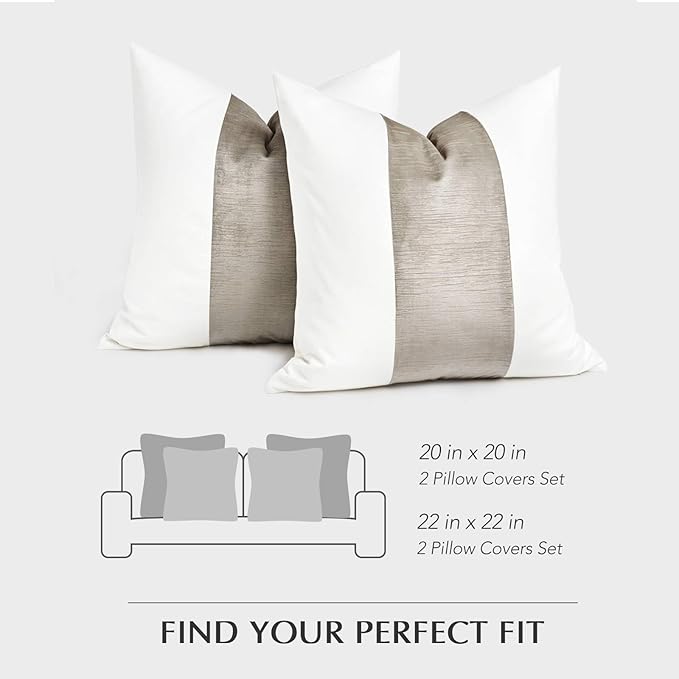 EVERGRACE x Kinsey Walsh Signature Velvet Panel Cotton Pillow Covers Set of 2, Decorative Pillow Covers 20"x20" for Couch, Square Cushion Cases for Sofa Bedroom Living Room, Sand Dune