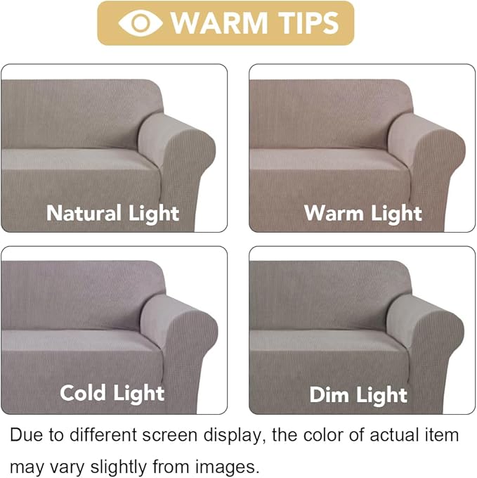 H.VERSAILTEX Stretch Sofa Covers for 3 Cushion Couch Slip Covers for Sofas/Couches Feature Thick Checked Jacquard Fabric with Elastic Bottom, Sofa Large - Taupe