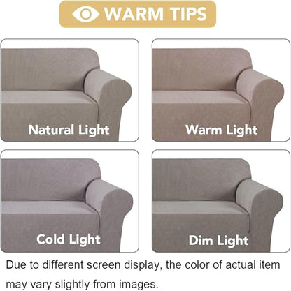 H.VERSAILTEX Stretch Couch Cover Sofa Covers for 2 Cushion Couch 1 Piece Love Seat Covers Washable with Elastic Bottom, Textured Checked Jacquard Fabric (Loveseat 58"-70" Wide, Taupe)