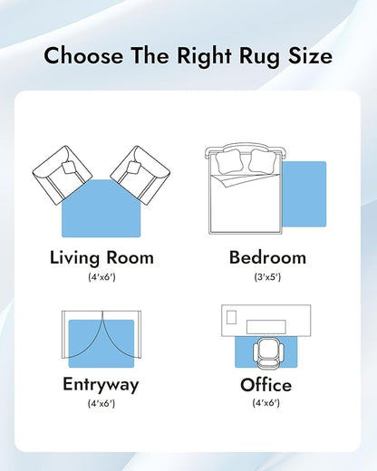 Modern Abstract Washable Area Rugs - 3x5 Contemporary Soft Mat Stain Resistant Non Slip Low Pile Indoor Throw Rug for Bedroom Kitchen Office Chair Desk - Grey/Blue