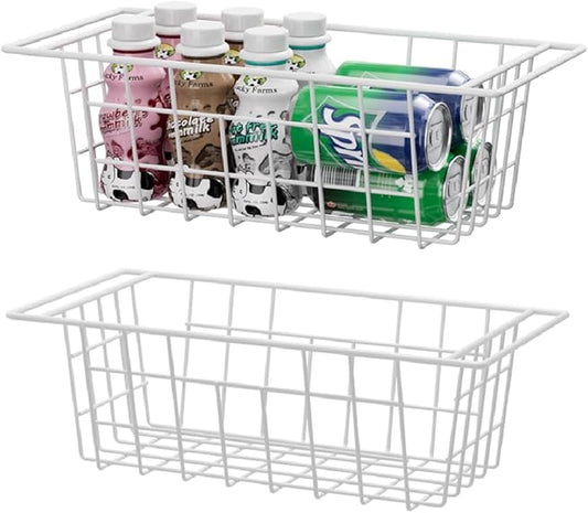 Slideep Large Freezer Organizer Bins 17.5" – Metal Wire Chest Freezer Storage 2-Pack (White)