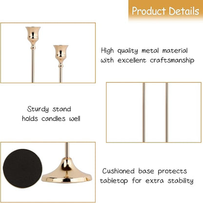 French Gold Candlestick Holders Set of 6, Metal Taper Candle Holders, Classic Decorative Candle Stick for Christmas, Wedding, Party, Dinner Tables,Home Décor