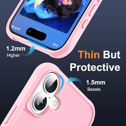 Compatible with iPhone 16 Case with Invisible Magnetic O-Ring Stand Military-Grade Translucent Case for iPhone 16 6.1" [Compatible with Mag-Safe][Great Grip Feeling], Pink