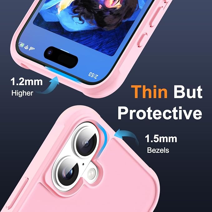 Compatible with iPhone 16 Plus Case with Invisible Magnetic O-Ring Stand Military-Grade Translucent Case for iPhone 16 Plus 6.7" [Compatible with Mag-Safe][Great Grip Feeling], Pink