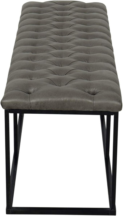 HomePop Upholstered Button Tufted Decorative Bench with Metal Base, Gray Faux Leather