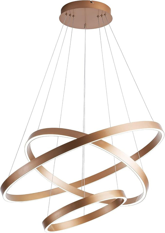 MADEM Modern LED Chandelier 3-Ring Circular Dimmable Pendant Light Contempoary Chanderlier Flush Mount Pendant Lighting for Living Room Dining Room, Bedroom,3000K-6000K,Gold