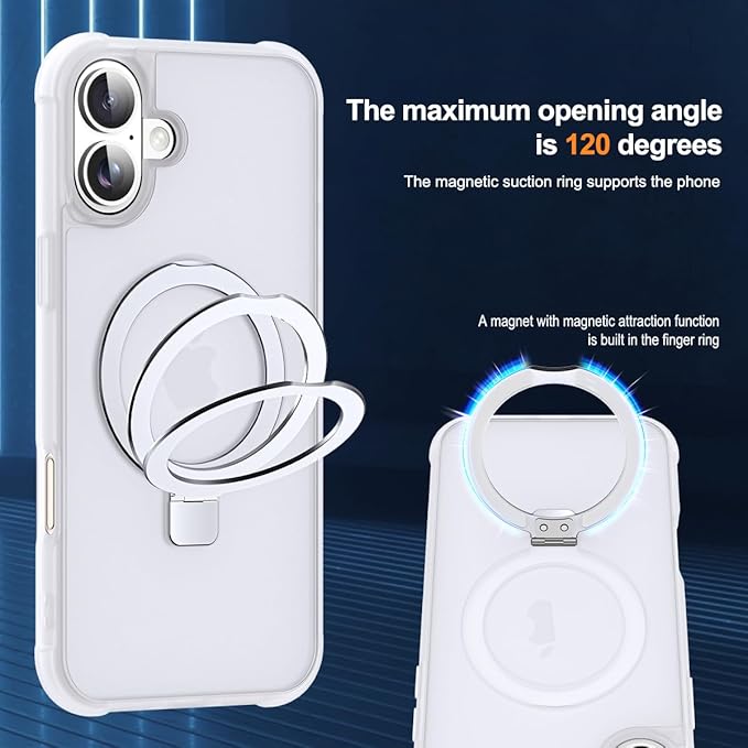 Compatible with iPhone 16 Case with Invisible Magnetic O-Ring Stand Military-Grade Phone Case for iPhone 16 6.1" [Compatible with Mag-Safe][Great Grip Feeling],Translucent