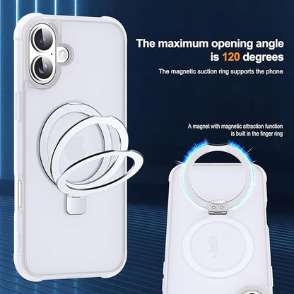 Compatible with iPhone 16 Case with Invisible Magnetic O-Ring Stand Military-Grade Phone Case for iPhone 16 6.1" [Compatible with Mag-Safe][Great Grip Feeling],Translucent