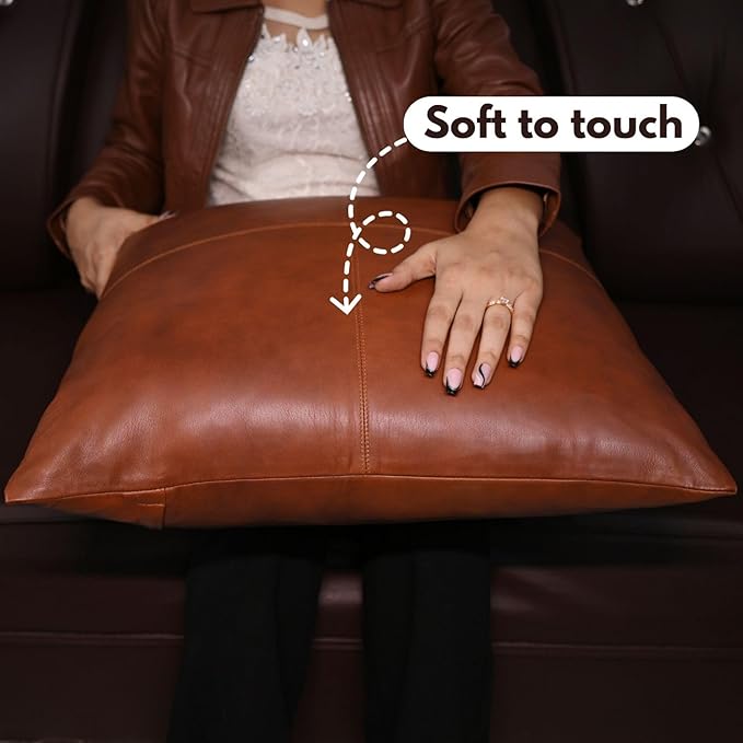 D DOLLY LAMB Lambskin Leather Pillow Cover - Sofa Cushion Case - Decorative Throw Covers for Living Room & Bedroom, 18x18 Inches - Mango Tan Antique Pack of 1