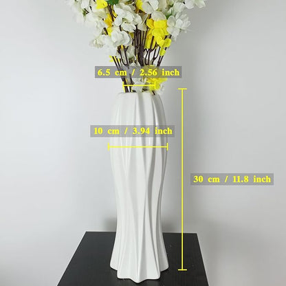 12Inch Tall Ceramic White Flower Vase,Home Decor White Vases for Pampas Grass,Modern Textured Vases for Living Room Decorations,Table Centerpieces,Shelf,Farmhouse Small Ceramic Vase