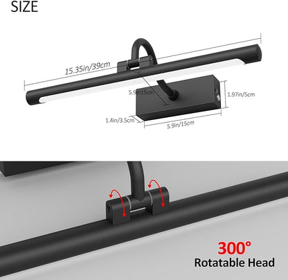 Aipsun 15.7" Black Picture Lights for Wall Rechargeable,10000mAh Battery Operated Art Light for Paintings,3CCT Dimmable, Rotatable Gallery Light for Pictures Display