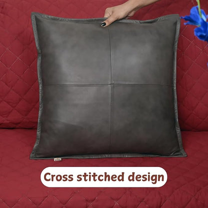 Lambskin Leather Pillow Cover - Sofa Cushion Case - Decorative Throw Covers for Living Room & Bedroom, 20x20 Inches - Grey Antique Box Pack of 1