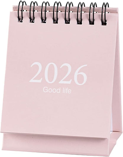 2026 Mini Desk Calendar Monthly Wirebound Simple Style Desktop Calendar 3.9" x 3" - Pink (Jan. 2026 to Jul. 2027)
