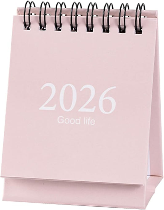 2026 Mini Desk Calendar Monthly Wirebound Simple Style Desktop Calendar 3.9" x 3" - Pink (Jan. 2026 to Jul. 2027)