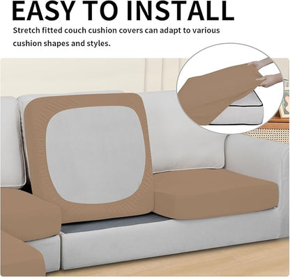 Easy-Going 100% Waterproof 3 Pieces Couch Cushion Covers for Sectional Sofa Left/Right L Shape Chaise Lounge Sofa Seat slipcover Anti-Slip Sofa Cover (2 Seater + 1 Chaise, Camel