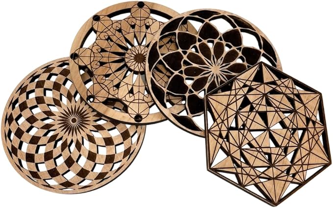 Geometric Wood Coasters Set of 4 - Laser Cut
