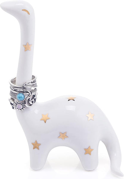 PUDDING CABIN White Dinosaur Ring Holder Engagement Wedding Ring Stand, Dinosaur Gifts, Cute Preppy Room Decor, Birthday Gifts for Women Her Girls Friends, Bridal Shower Bridesmaid Christmas Gifts