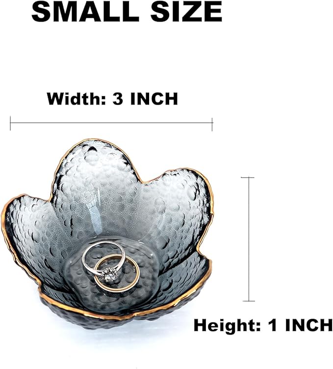 Black Flower Ring Dish Jewelry Tray, Small Glass Trinket Tray for Rings Earrings, Present for Wife Mom Daughter Women