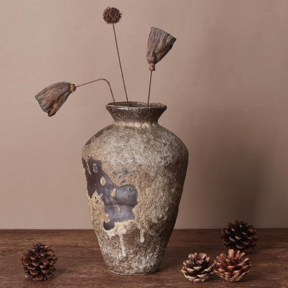 Wabi Sabi Decor Rusty Vintage Vase - 8.7" Tall Rustic Farmhouse Wabi Sabi Vase for Centerpiece, Pottery Stone Flower Vases for Home Decor, Table, Living Room, Bedroom, Bathroom, Kitchen (Rusty Stone)
