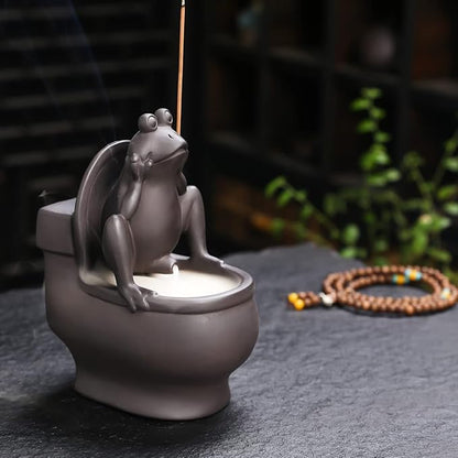 ChangWanna Frog Incense Holder Burner - Ceramic Cone Backflow Incense Burner Smoke Fountain, Back Flowing Incense Diffuser with 45 Sticks & 15 Cones, Frog Ornament for Aromatherapy/Yoga/Home Decor