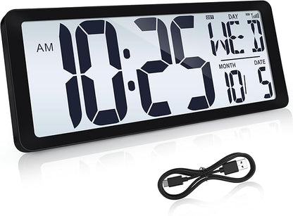 4.6" Numbers Display Built-in Rechargeable Power 15" Atomic Black Wall Clock -Night Display-Never Needs Setting!-Easy to Read Numbers-Never Need Replace Battery