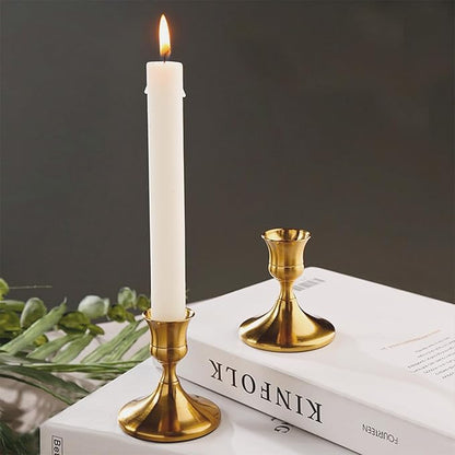Vintage Brass Gold Taper Candle Holders Set of 4, Metal Candlestick Holders Elegant Handcrafted Décor for Weddings, Dining & Meditation,Table Centerpiece, Party, Christmas Decoration or Home Decor