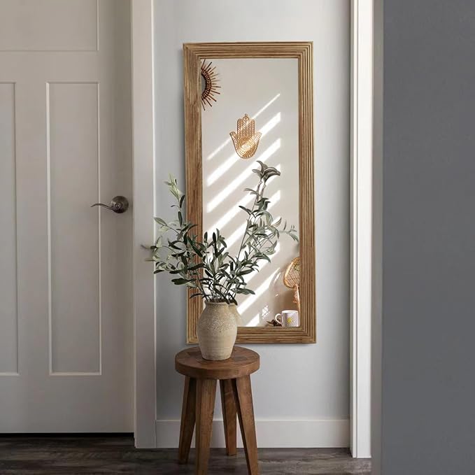 LOSOUR Full Length Mirror, 53"x22" Farmhouse Rectangular Wood Floor Length Leaning Mirror, Rustic Wall Decor for Bedroom, Living Room, Hallway, Entrayway, Bathroom (1, Brown, 53"x22")