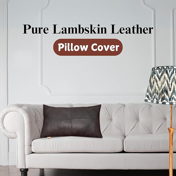 100% Lambskin Leather Pillow Cover - Sofa Cushion Case - Decorative Throw Covers for Living Room & Bedroom, 18x26 Inch - Grey Antique Plain Pack of 1