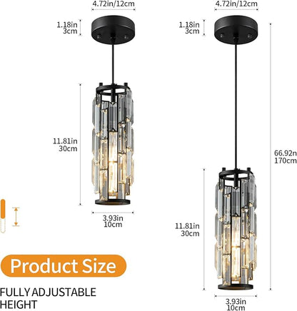 Pendant Lights Modern Black Pendant Light Mini Crystal Chandelier Pendant Lighting for Kitchen Island Dinning Room Bedroom Kitchen Sink Lighting (Black 2-Pack)