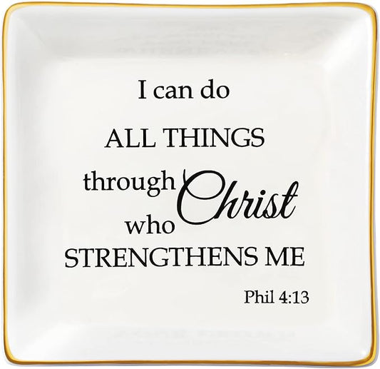 JoycuFF Religious Jewelry Gifts Inspirational Christine Trinket Dish Tray Motivational Gifts for Women Teens Christines Birthday Thanksgiving Day Christmas