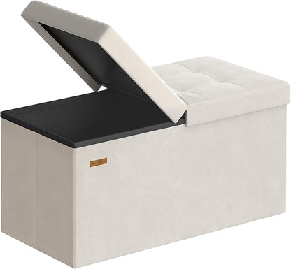 SONGMICS Mazie Collection - 30 Inches Storage Ottoman, Foldable Storage Bench with Flipping Lid, 660 lb Load Capacity, for Entryway, Living Room, Bedroom, Velvet Fabric, Cream White ULSF048LH01