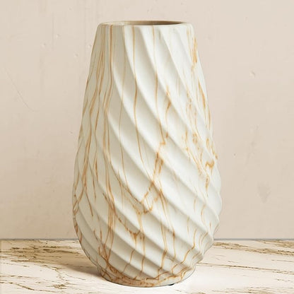 10 inch Tall Ribbed Ceramic Vase for Flowers,Boho Vases for Pampas Grass,Fluted vase,Simple Modern Decorative Vase for Home Decor Table Centerpieces (Pink Stripe)