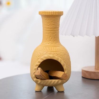 Handcrafted Terracotta Palo Santo Burner - Mexican Style Chiminea Clay Incense Dish & Anxiety Relief, Mini Aromatic Home Altar with Chimney Design, Meditation Gift for Women/Mom