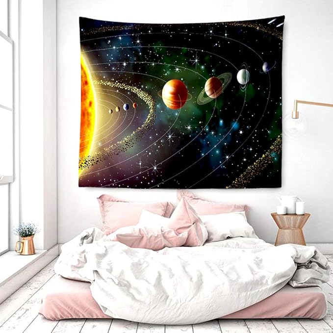 Solar System Planet Tapestry Cosmic Universe Space Stars Wall Hanging Decor Indian Mandala Bohemian Hippie Trippy Large Tapestry for Bedroom Living Room Dorm(80x60 Inch)