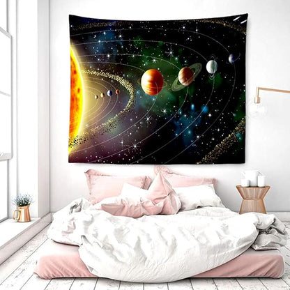 Solar System Planet Tapestry Cosmic Universe Space Stars Wall Hanging Decor Indian Mandala Bohemian Hippie Trippy Large Tapestry for Bedroom Living Room Dorm(80x60 Inch)