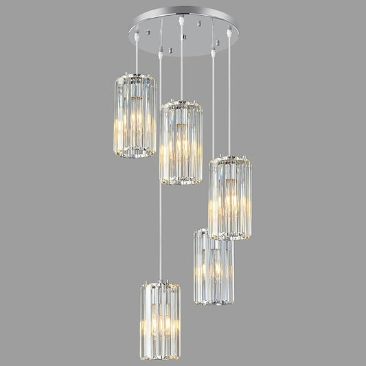 Chrome Pendant Lighting Modern Pendant Light, Mini Crystal Chandeliers,Adjustable Pendant Light Fixture for Kitchen Island Dinning Room Corridor Bedroom(Chrome 5-Light)