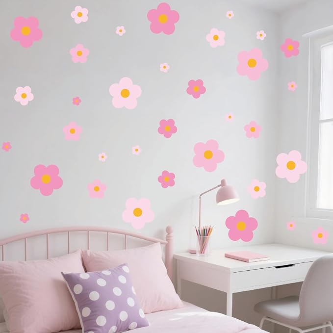81 Pieces Wall Decal Flower Stickers - Removable Peel & Stick Wall Decals for Kids' Girls Room Decor(Pink)