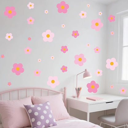 81 Pieces Wall Decal Flower Stickers - Removable Peel & Stick Wall Decals for Kids' Girls Room Decor(Pink)