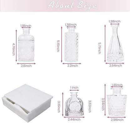 Glass Bud Vase Set of 5, Small Clear Flower Vases for Centerpieces in Bulk, Mini Vintage Vase for Wedding Decor, and Home Table Décor
