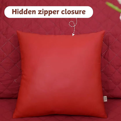 Lambskin Leather Pillow Cover, Hand Panel Stitched Leather Decorative Throw Pillow Covers for Couch Sofa Bed Living Room Garden (16x16 Inches, Cherry Red Pack of 1)