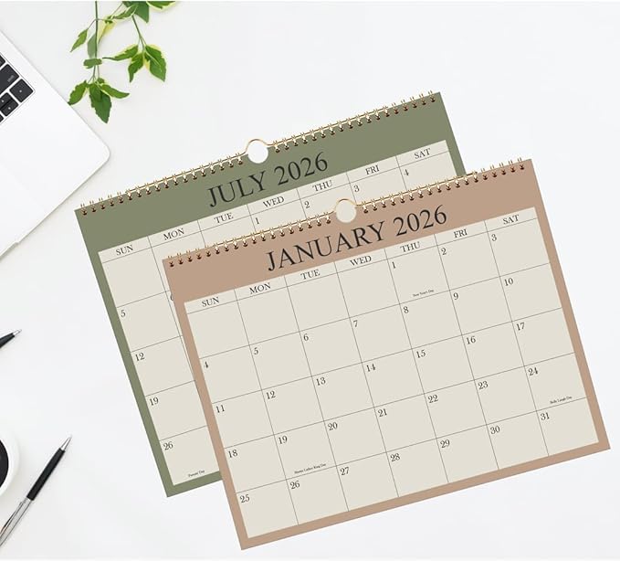 Calendar 2026 - Wall Calendar from January 2026 - June 2027, 18 Months Calendar with Premium Paper, Twin-Wire Binding & Hanging Hook, 8.5" x 11", Beige