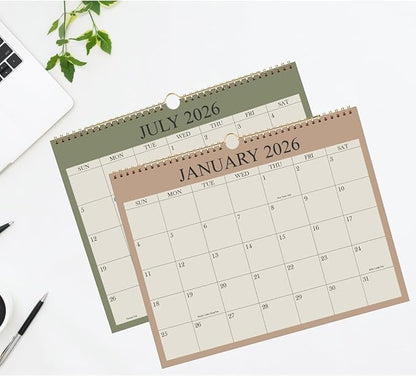 Calendar 2026 - Wall Calendar from January 2026 - June 2027, 18 Months Calendar with Premium Paper, Twin-Wire Binding & Hanging Hook, 8.5" x 11", Beige