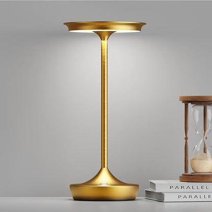 LED Cordless Table Lamps Rechargeable - Outdoor 6000mAh Battery Operated Portable Tables Light 3 Color Stepless Dimming Lamp with Memory Function for Patio Restaurant Dining Gold