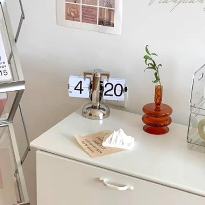 Flip Clock, Retro Desk Clock Minimalist Mechanical Auto Desk with Large Numbers Digital Display for for Office Bedroom Hotel White