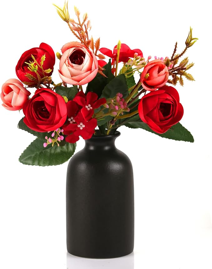 Ceramic Black Small Vase, Dry Flower Vases Minimalism Style for Modern Table Shelf Fit Fireplace Bedroom Kitchen Living Room Home Decor (Black, Small)