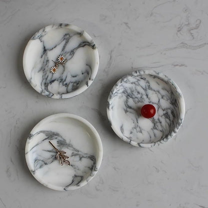Natural Travertine Marble Jewelry Dish 5.5",Trinket Dish for Ring Earring, Gift for Woman Daugther(Arabescato Calacatta)