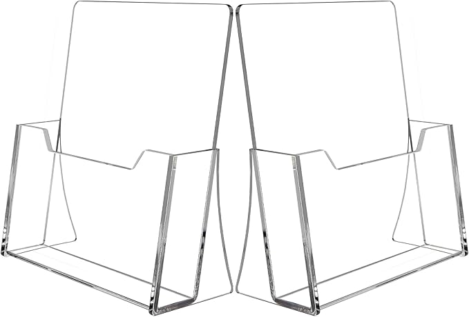 Acrylic Brochure Holder 8.5 x 11 inch 2 Pack, Clear Flyer Holder Plastic Stands for Displaying Pamphlets, Magazines, Literature, Brochures, Booklets, Menu, Desk Holder, Countertop Organizer