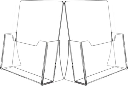 Acrylic Brochure Holder 8.5 x 11 inch 2 Pack, Clear Flyer Holder Plastic Stands for Displaying Pamphlets, Magazines, Literature, Brochures, Booklets, Menu, Desk Holder, Countertop Organizer