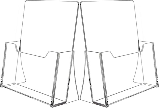 Acrylic Brochure Holder 8.5 x 11 inch 2 Pack, Clear Flyer Holder Plastic Stands for Displaying Pamphlets, Magazines, Literature, Brochures, Booklets, Menu, Desk Holder, Countertop Organizer